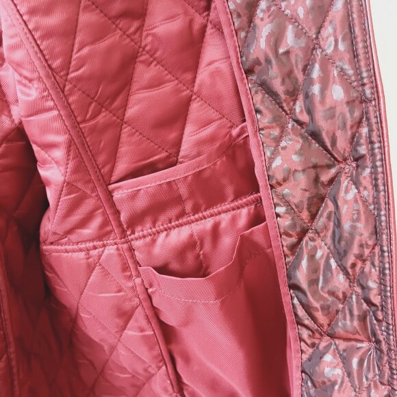 NEW Chico's Women's Deep Red Long Quilted Animal-Print Coat Size 1 US Size 8/10 - Picture 8 of 16